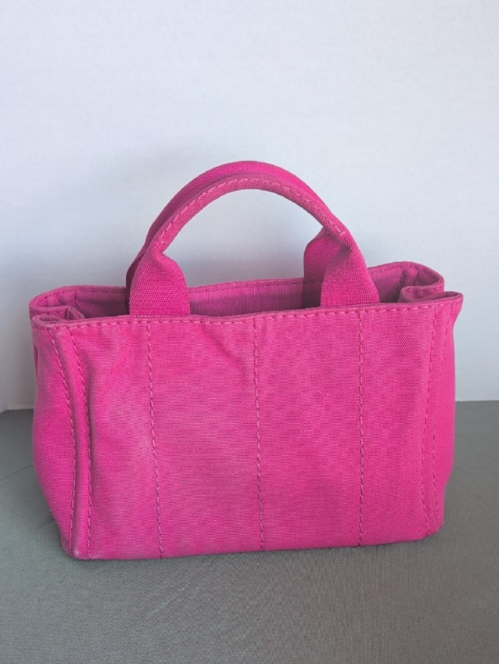 PRADA Pink Canapa Canvas PM Tote With Strap - Picture 2 of 16